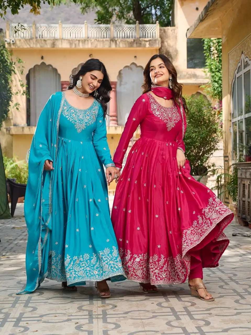 Women's American Silk Sequence Embroidery Long Anarkali Kurti Gown With Dupatta - Image 7
